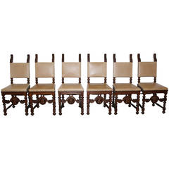 Set of Six Historism Carved Chairs