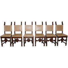 Set of Six Historism Carved Chairs