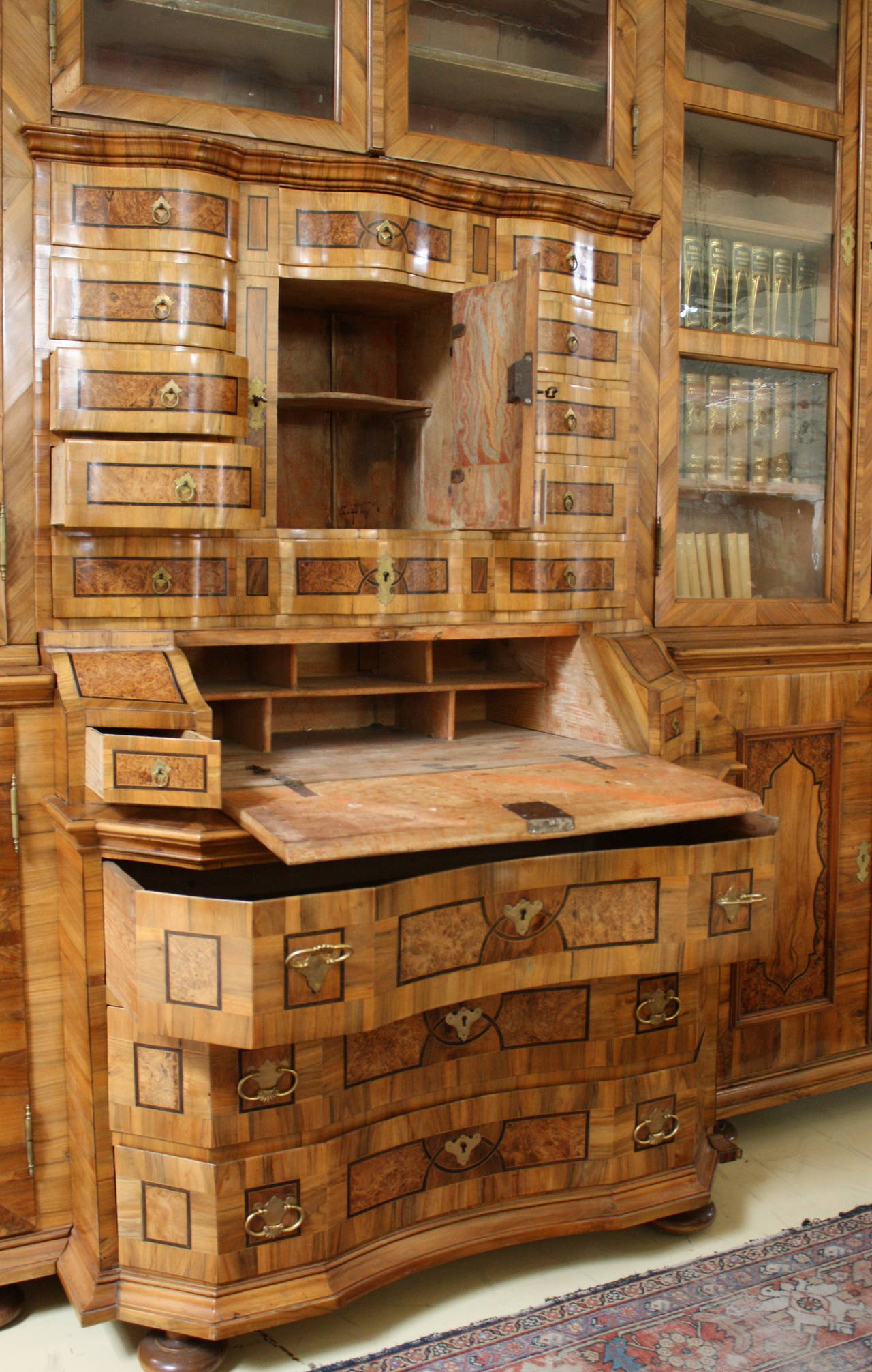 Nutwood 18th Century Baroque Library with Tabernacle For Sale