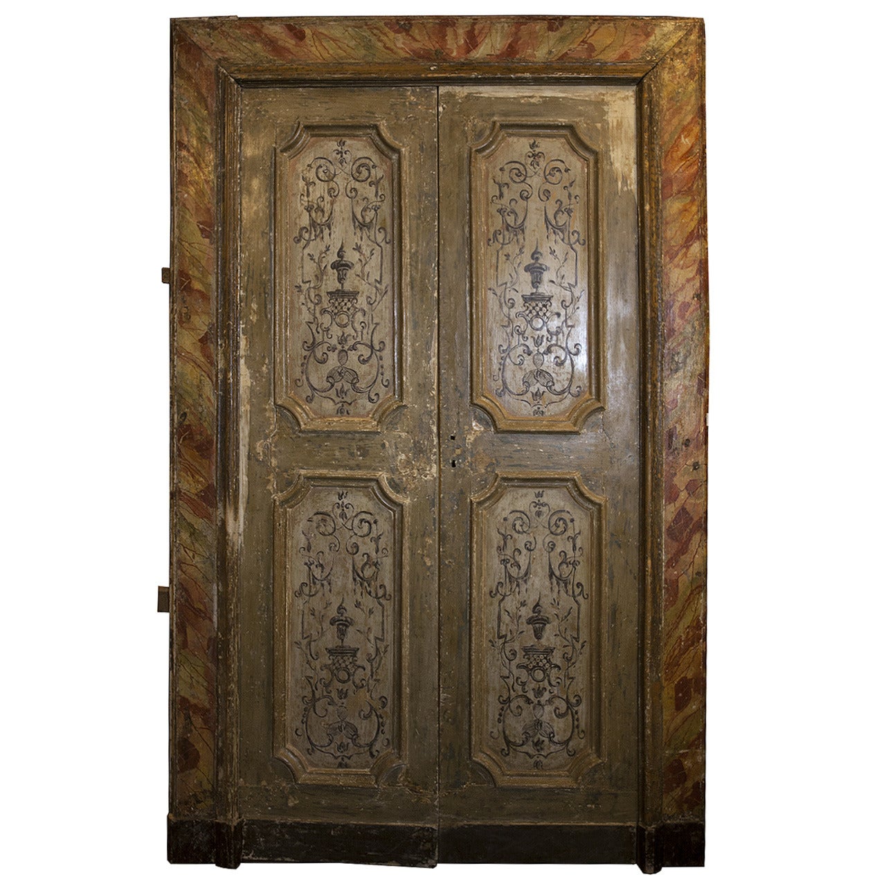 Antique Lacquered Door Complete with its Original Frame