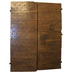 Antique Door Made of Walnut with Original Door Nails
