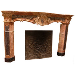 Antique Fireplace Made of "Breccia Rosso Verona" with "Verde Alpi" Details
