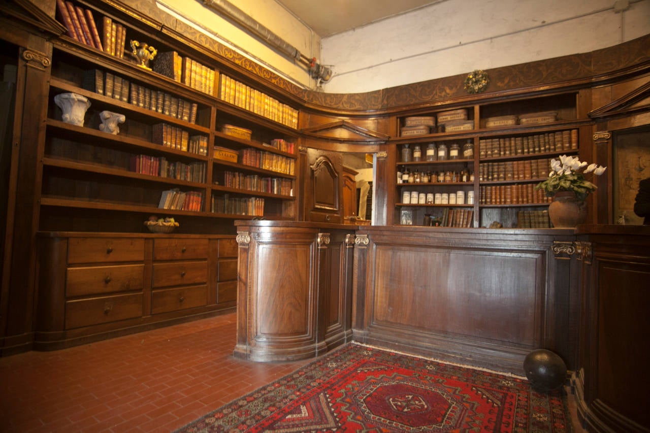 Italian Antique Chemist's Shop Made of Walnut