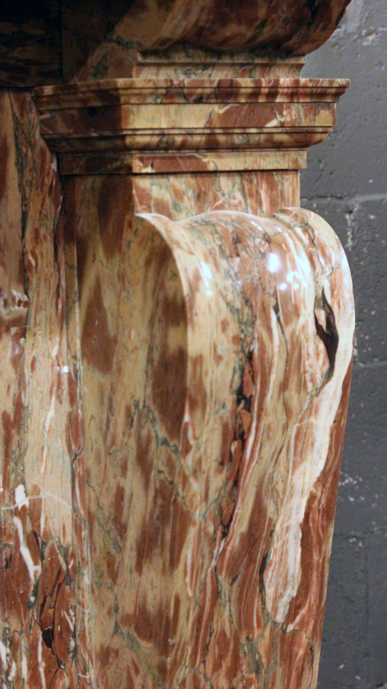 Hand-Carved Antique Fireplace Made of Rosso Levanto's Marble