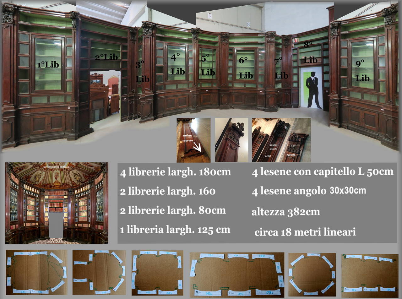 Antique library.
The library was presumably built by Augustine Fucito, cabinetmaker of Naples, who produced the Pharmacy incurable Museum of Arts Health of Naples. The similarities with the latter are varied, so that the cultural association 