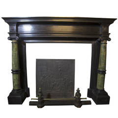 Antique Fireplace Black Belgian Marble and Green Onyx