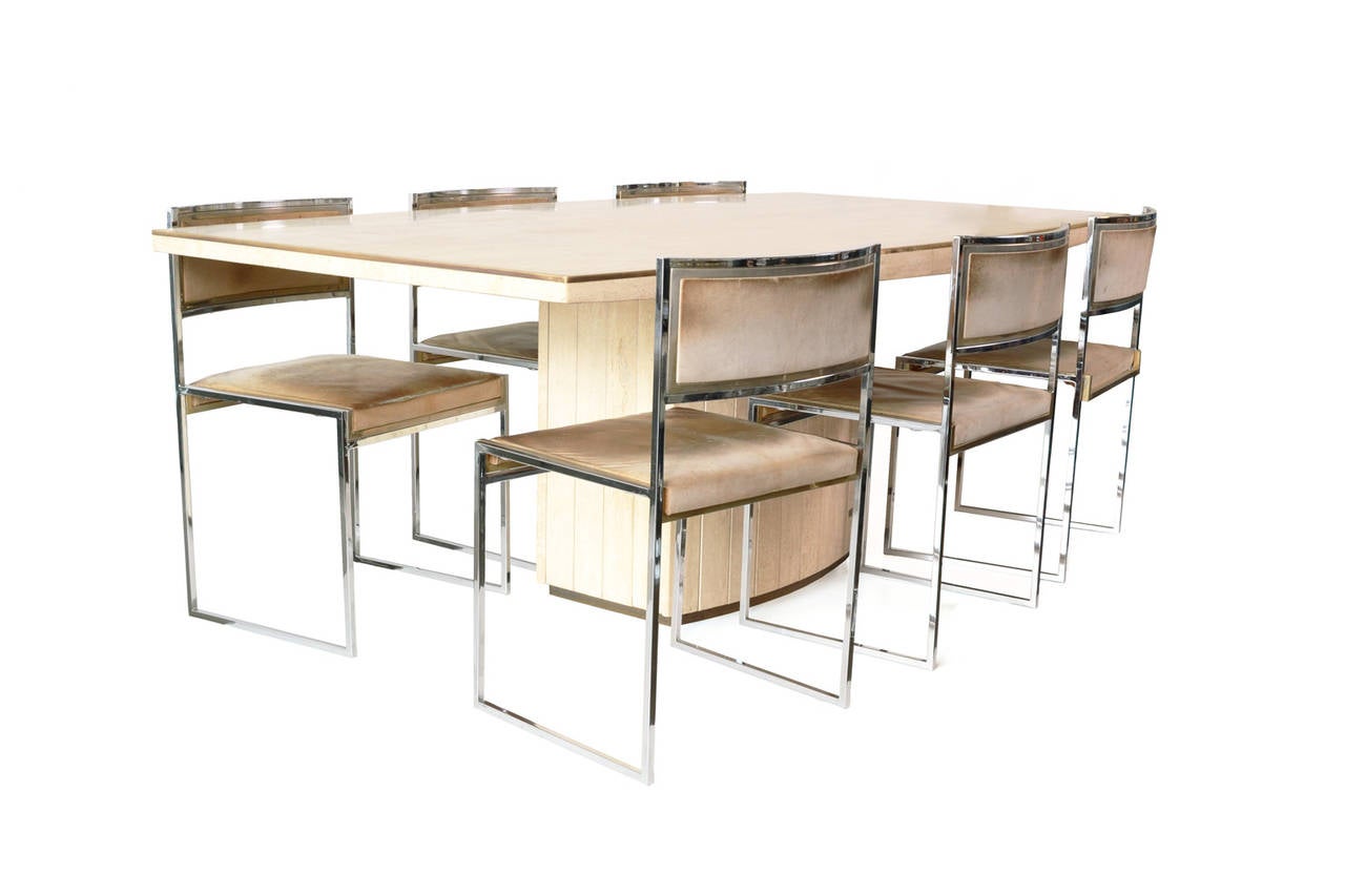 French Travertine Dining Table by Willy Rizzo for Jean Charles