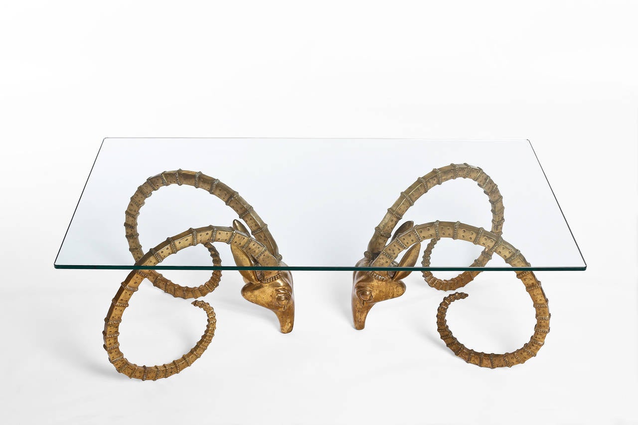 French Brass Ram's Head Coffee Table