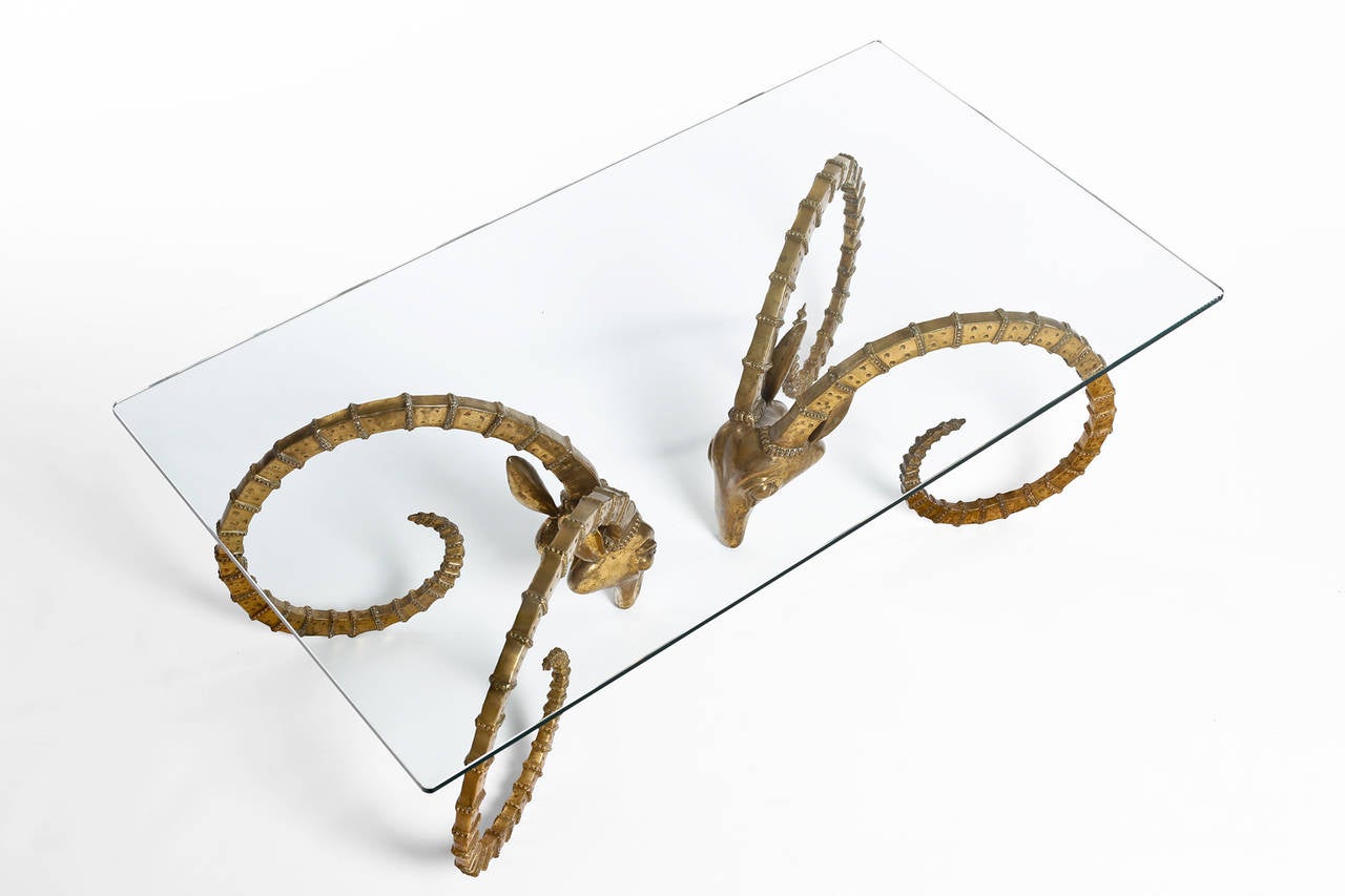 Patinated Brass Ram's Head Coffee Table