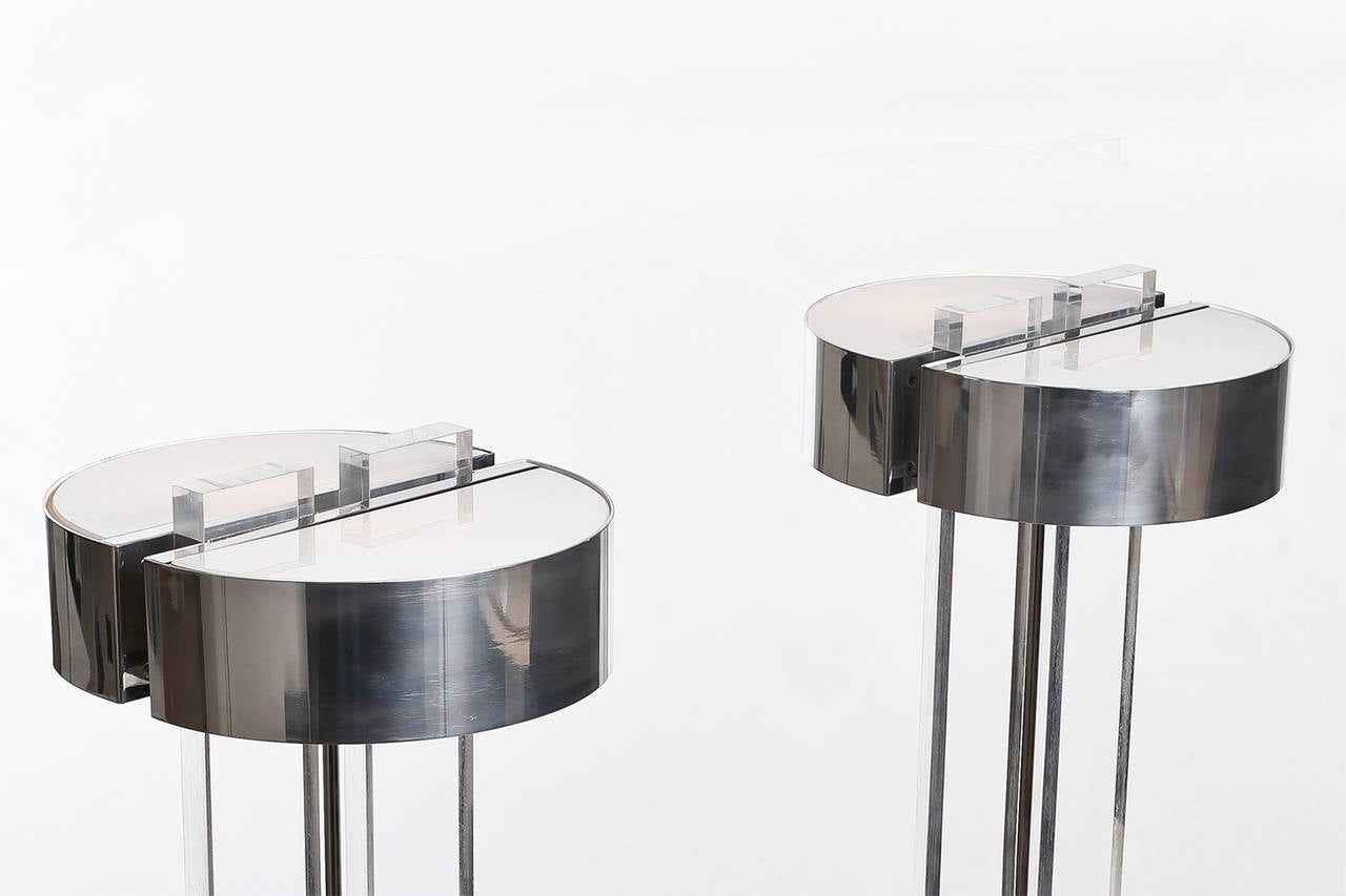 Aluminum Exclusive Set of Large Lucite Table Lamps