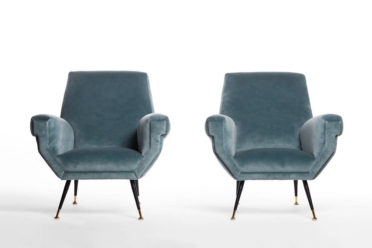 Mid-Century Modern Pair of Italian Easy Chairs, 1950s