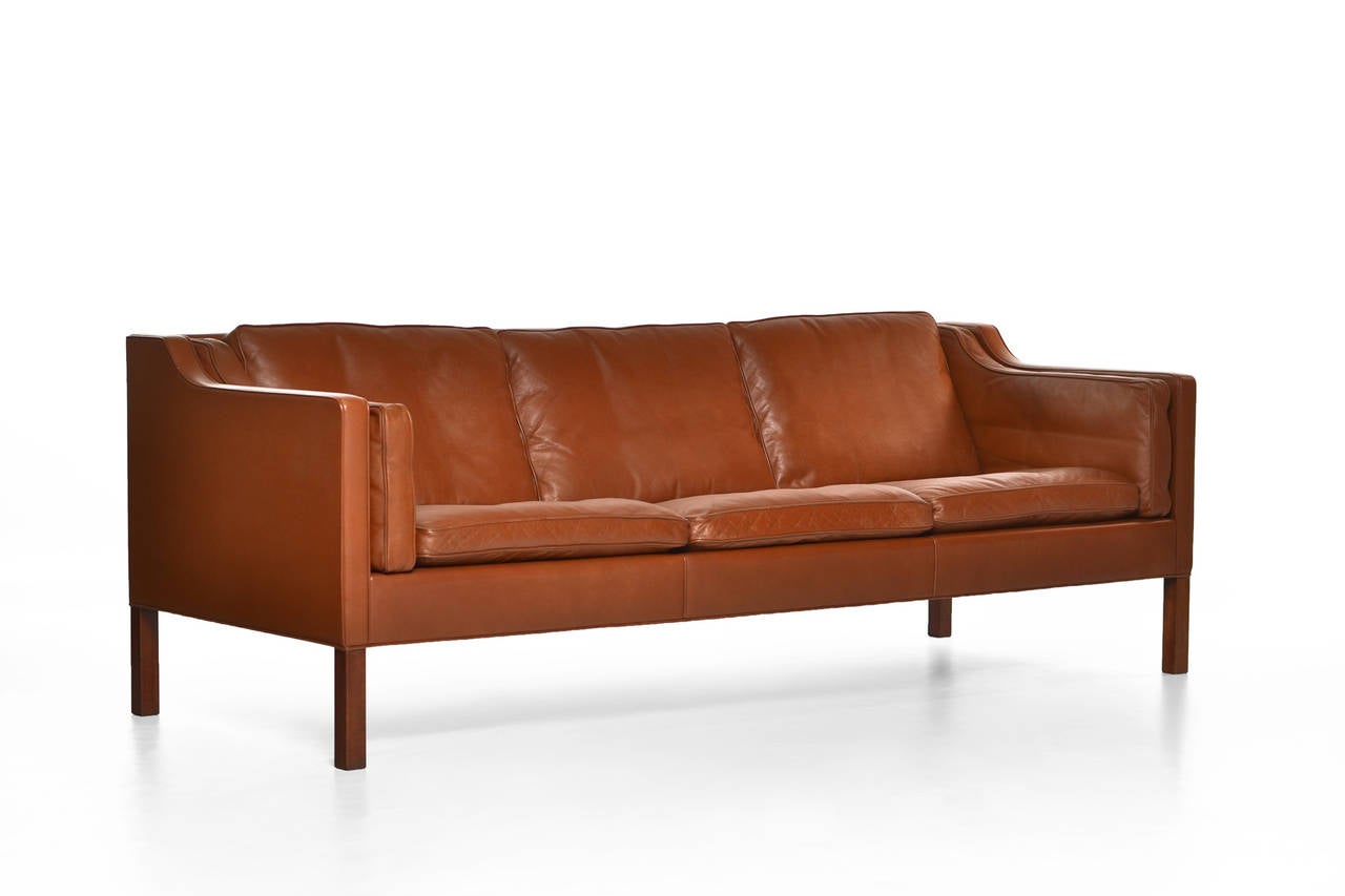 Mid-Century Modern Cognac Leather Sofa Model 2213 by Børge Mogensen for Fredericia