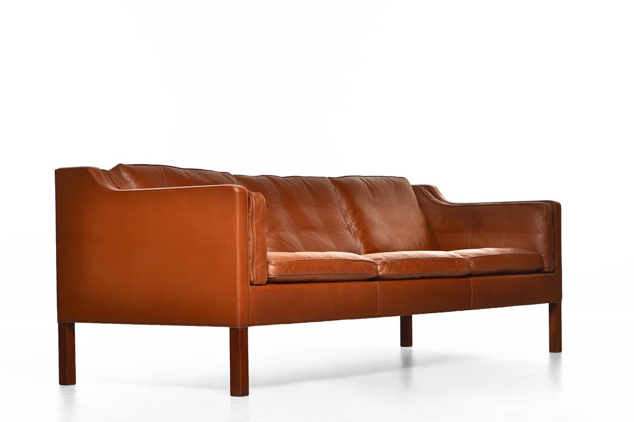 Danish Cognac Leather Sofa Model 2213 by Børge Mogensen for Fredericia