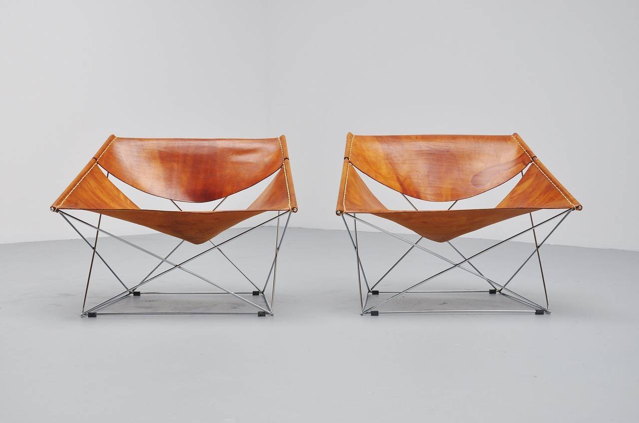 Leather Pair of Pierre Paulin F675 Butterfly Chairs for Artifort, 1963