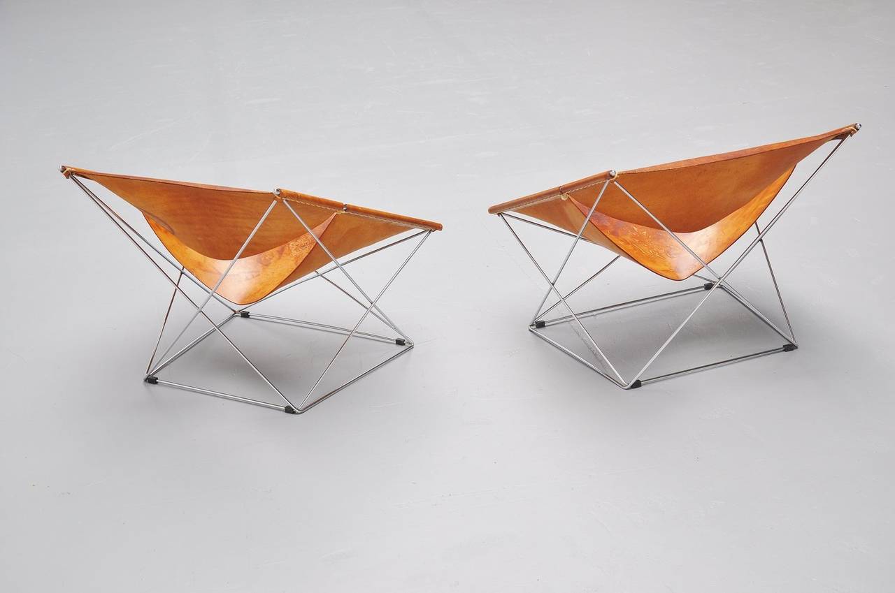 Plated Pair of Pierre Paulin F675 Butterfly Chairs for Artifort, 1963