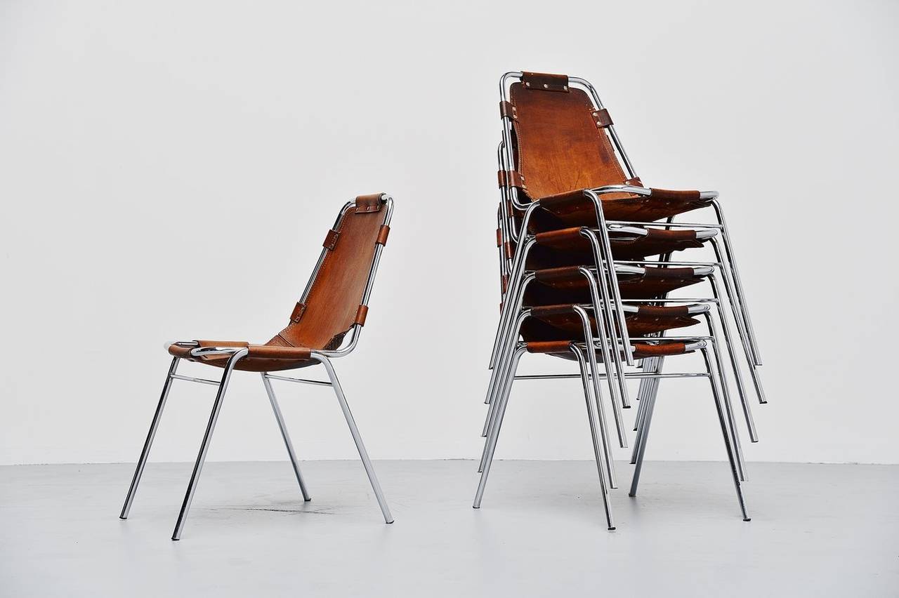 Mid-20th Century 6 Charlotte Perriand les Arcs dining chairs France 1960