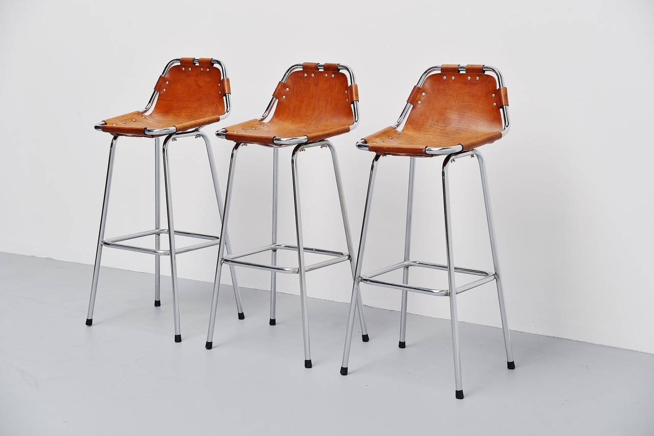 Plated Charlotte Perriand Bar Stools for Les Arcs, 1960