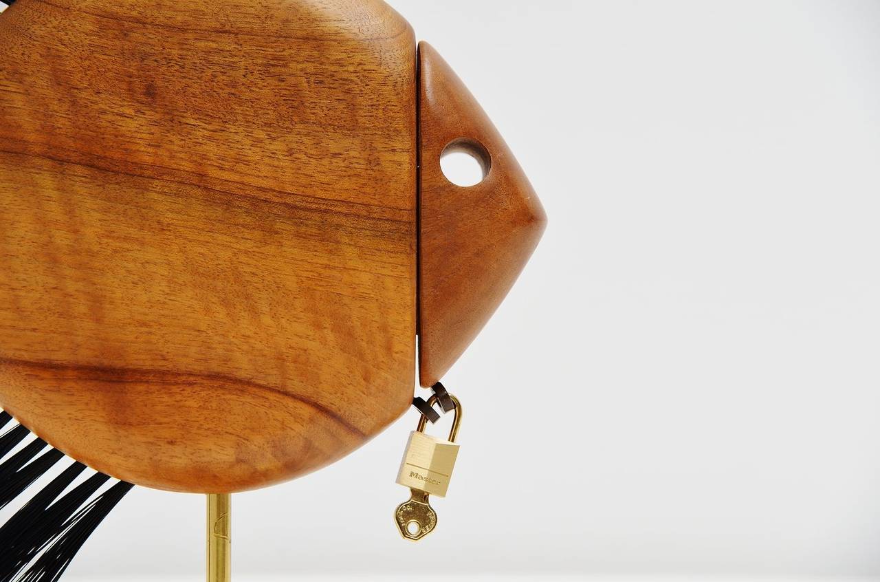 Carl Auböck Walnut Fish Shaped Penny Bank, Austria, 1950