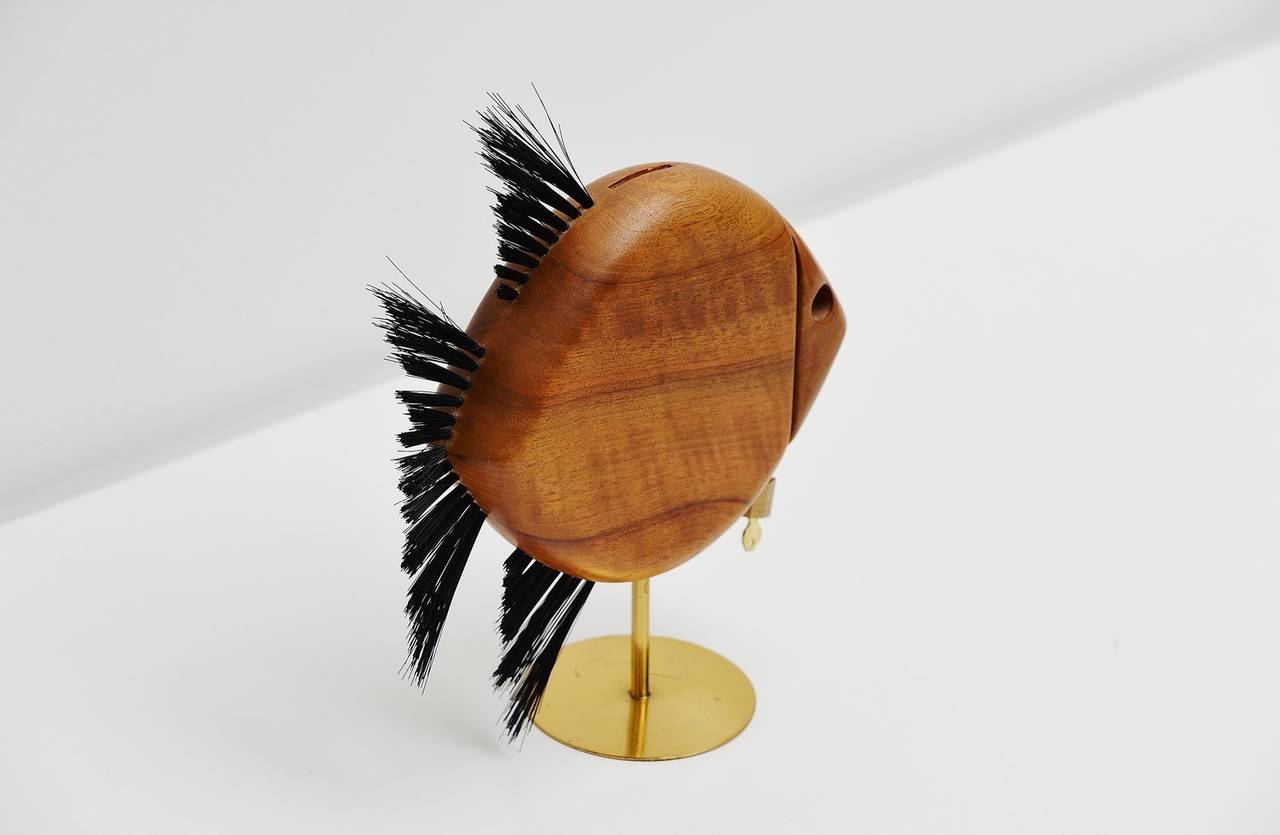 Austrian Carl Auböck Walnut Fish Shaped Penny Bank, Austria, 1950