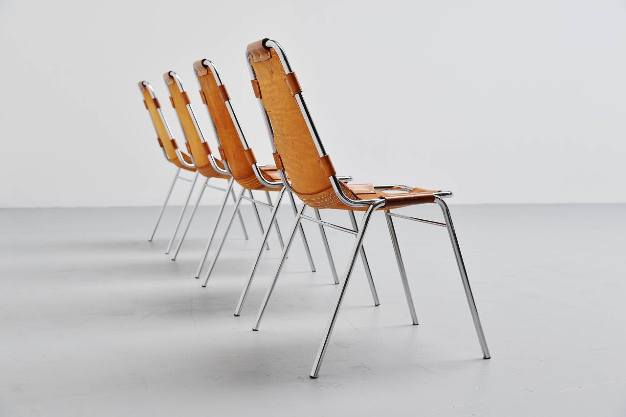 Plated Charlotte Perriand Stacking Chairs Les Arcs, France, 1960