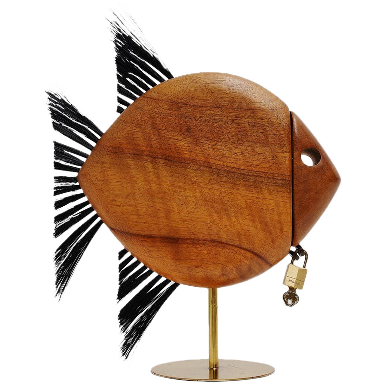 Carl Auböck Walnut Fish Shaped Penny Bank, Austria, 1950