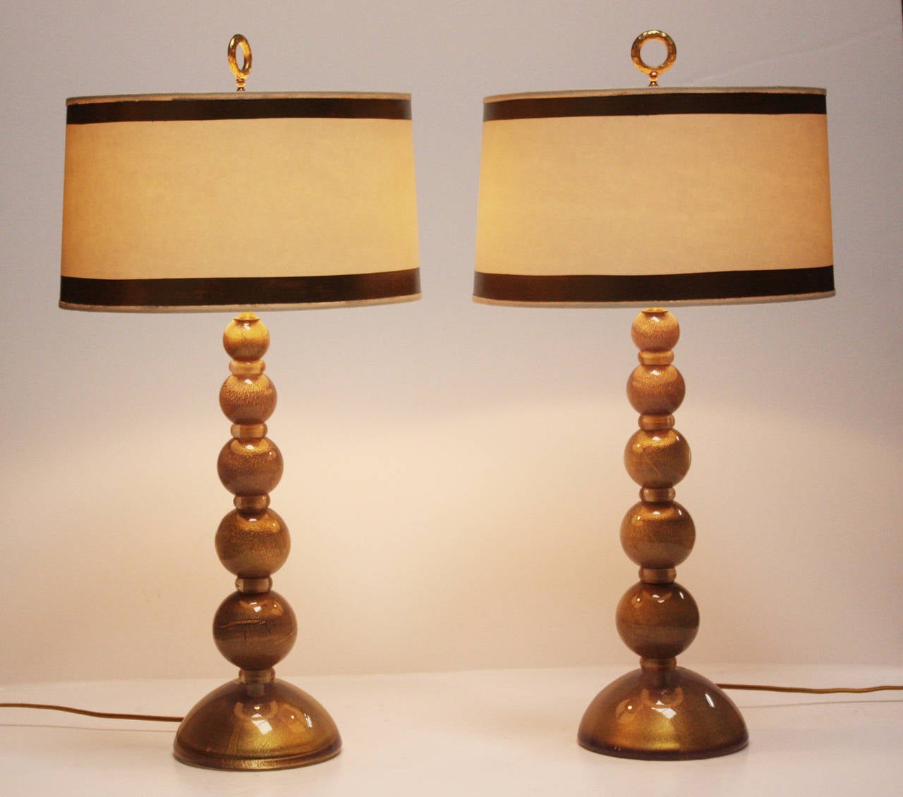 Mid-Century Modern Pair of Heavy Gold and Lavender Mid-Century Murano Glass Lamps