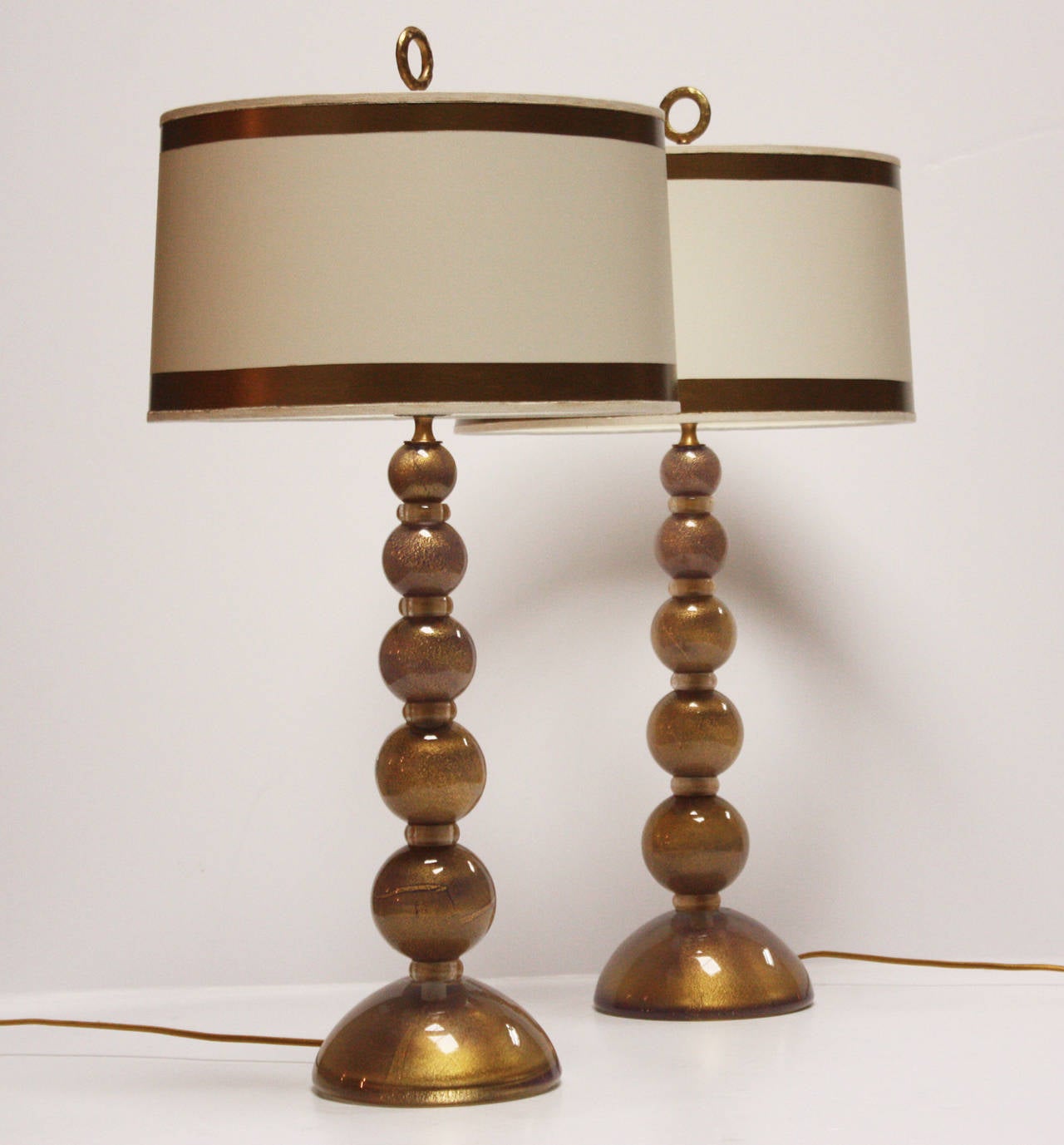 Hand-Crafted Pair of Heavy Gold and Lavender Mid-Century Murano Glass Lamps
