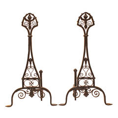 Fleur-de-Lis Wrought Iron Andirons