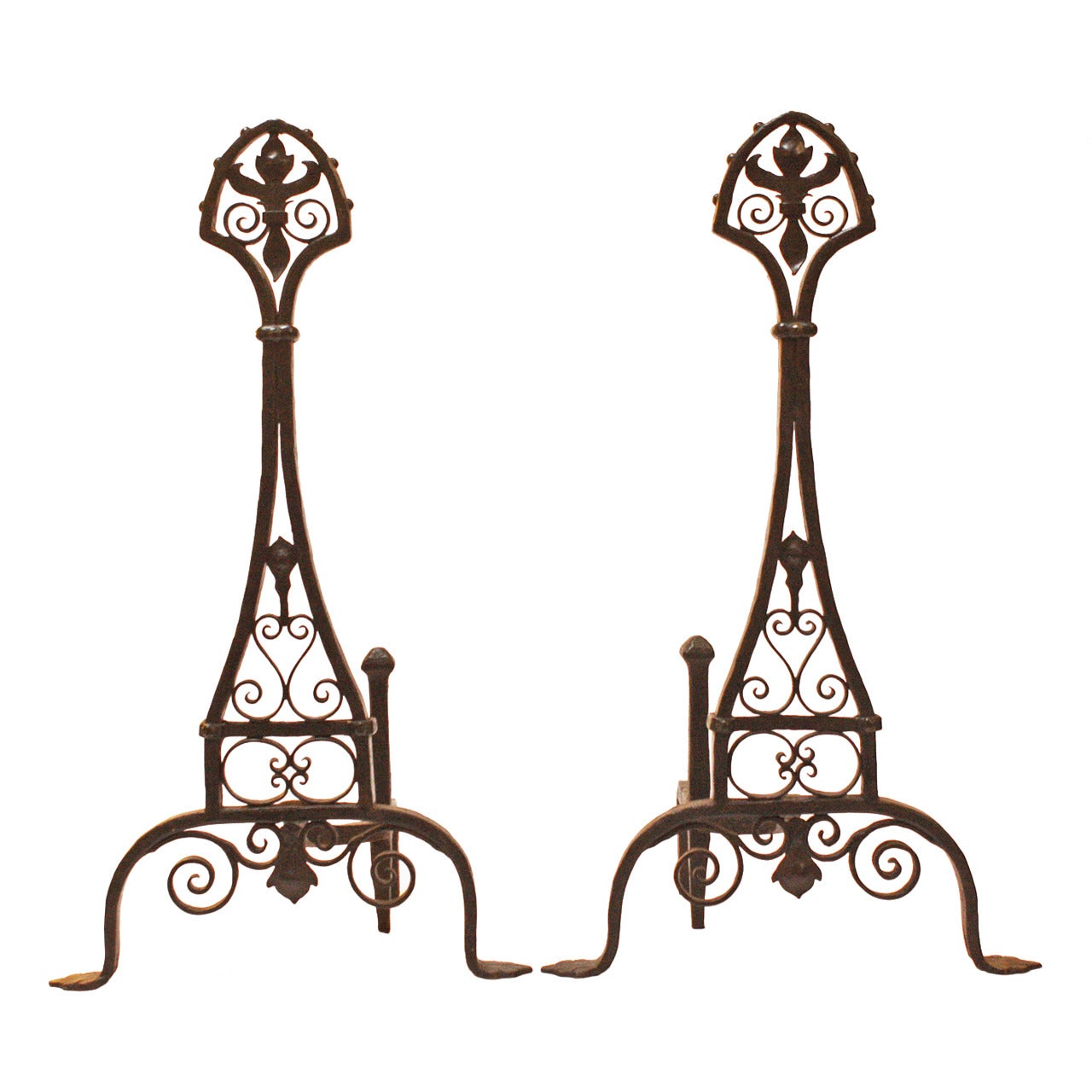 Fleur-de-Lis Wrought Iron Andirons