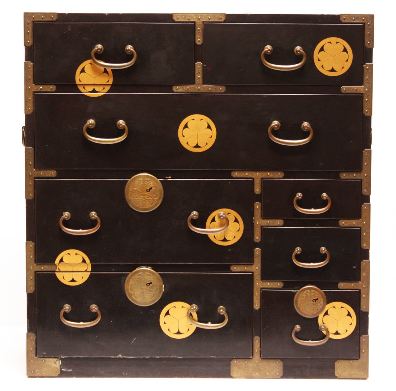 Early 19th century Japanese storage chest executed in black and gold lacquer with finely chased bronze mounts