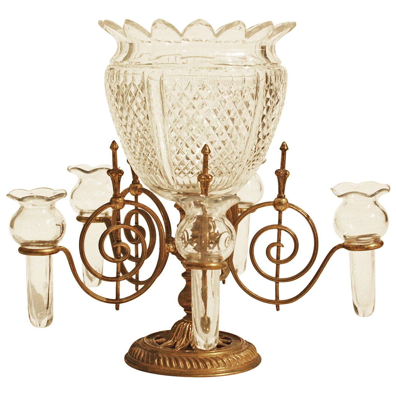 Gilt Metal and Cut Glass Epergne by F.&C. Osler For Sale