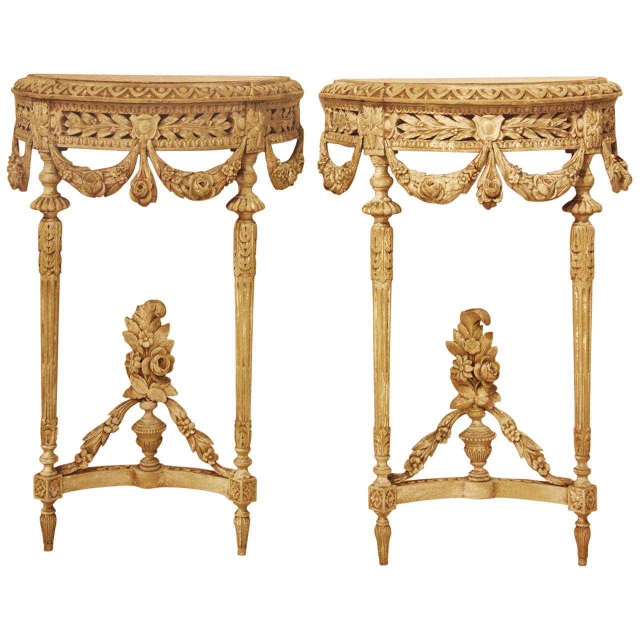 Pair of Small Painted French Consoles For Sale
