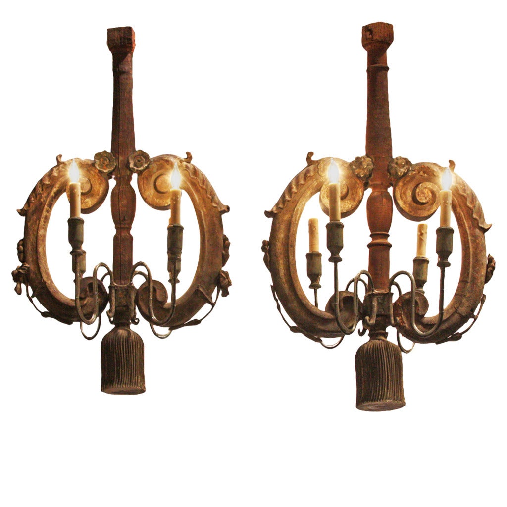 Pair of Antique Carved Italian Chandeliers