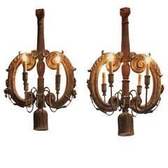 Pair of Antique Carved Italian Chandeliers