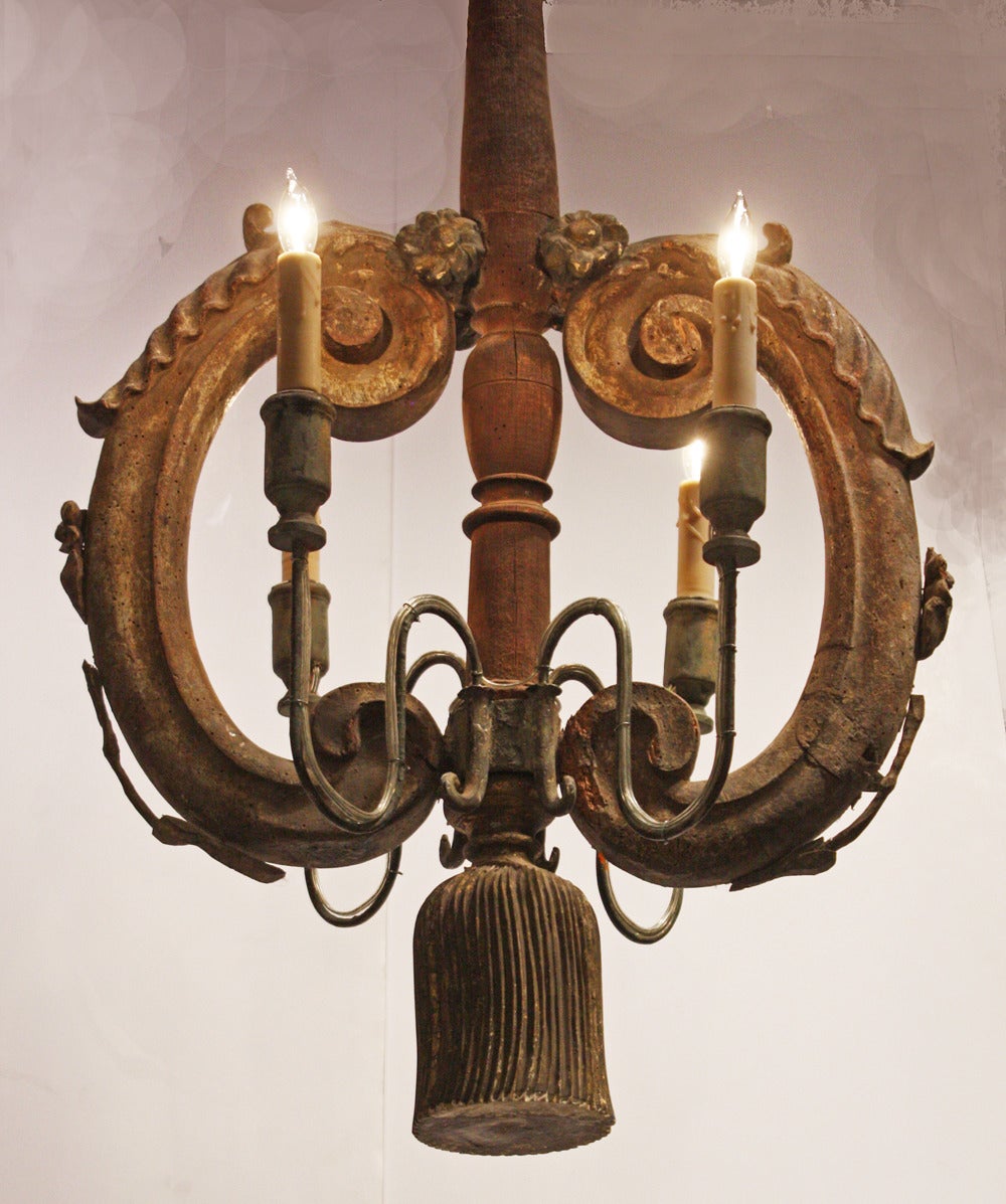 Baroque Pair of Antique Carved Italian Chandeliers