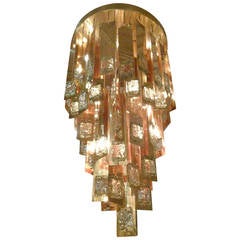 Spectacular Sciolari Brass and Glass Flush Mount Chandelier