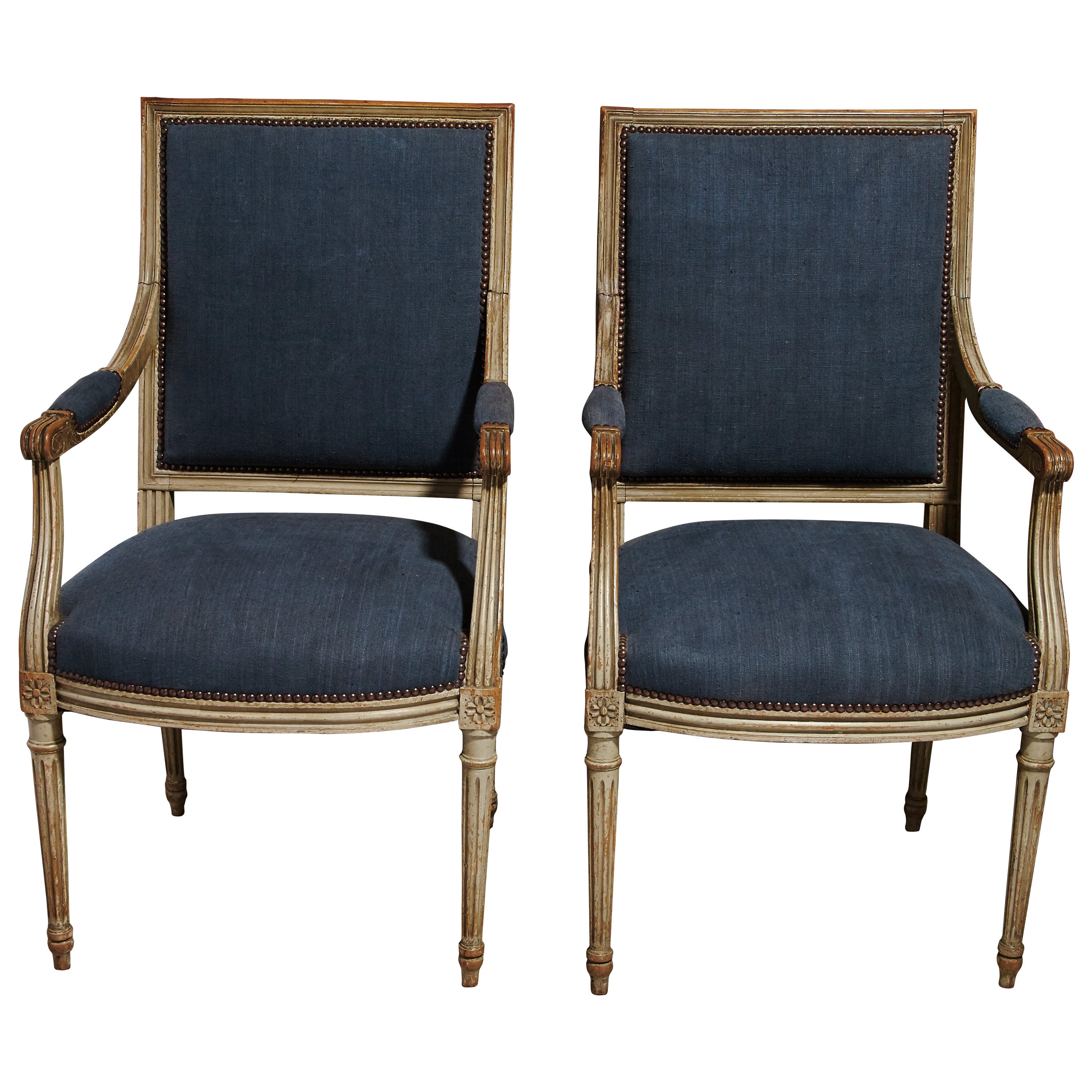 Pair of Painted Louis XVI Style Fauteuils