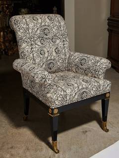 Set of Four Black Lacquer and Brass-Mounted Mastercraft Armchairs