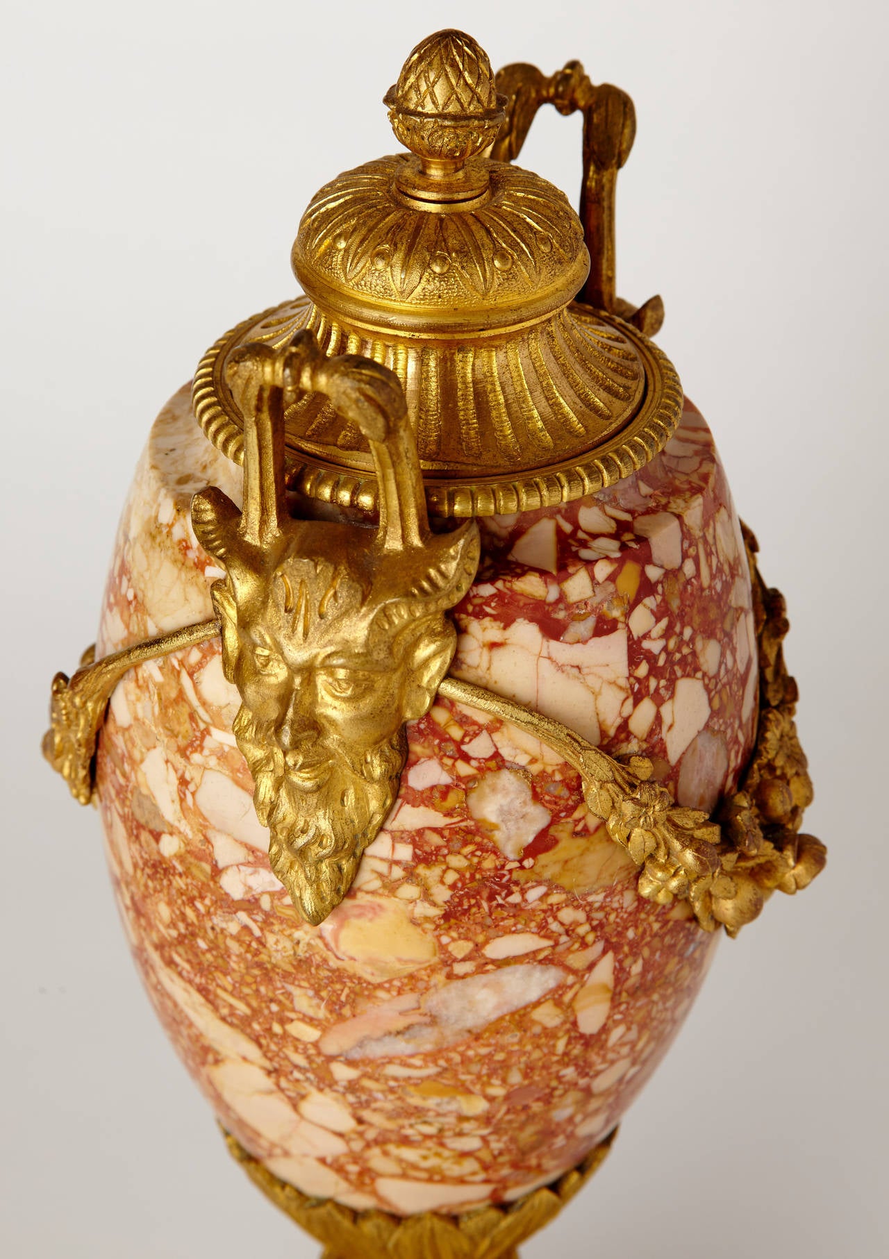 Gilt Pair of Antique French Louis XVI Style Marble Vases For Sale