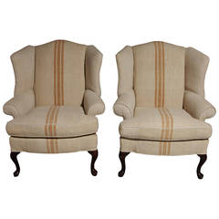 Antique Pair of Queen Anne style Wingback Chairs