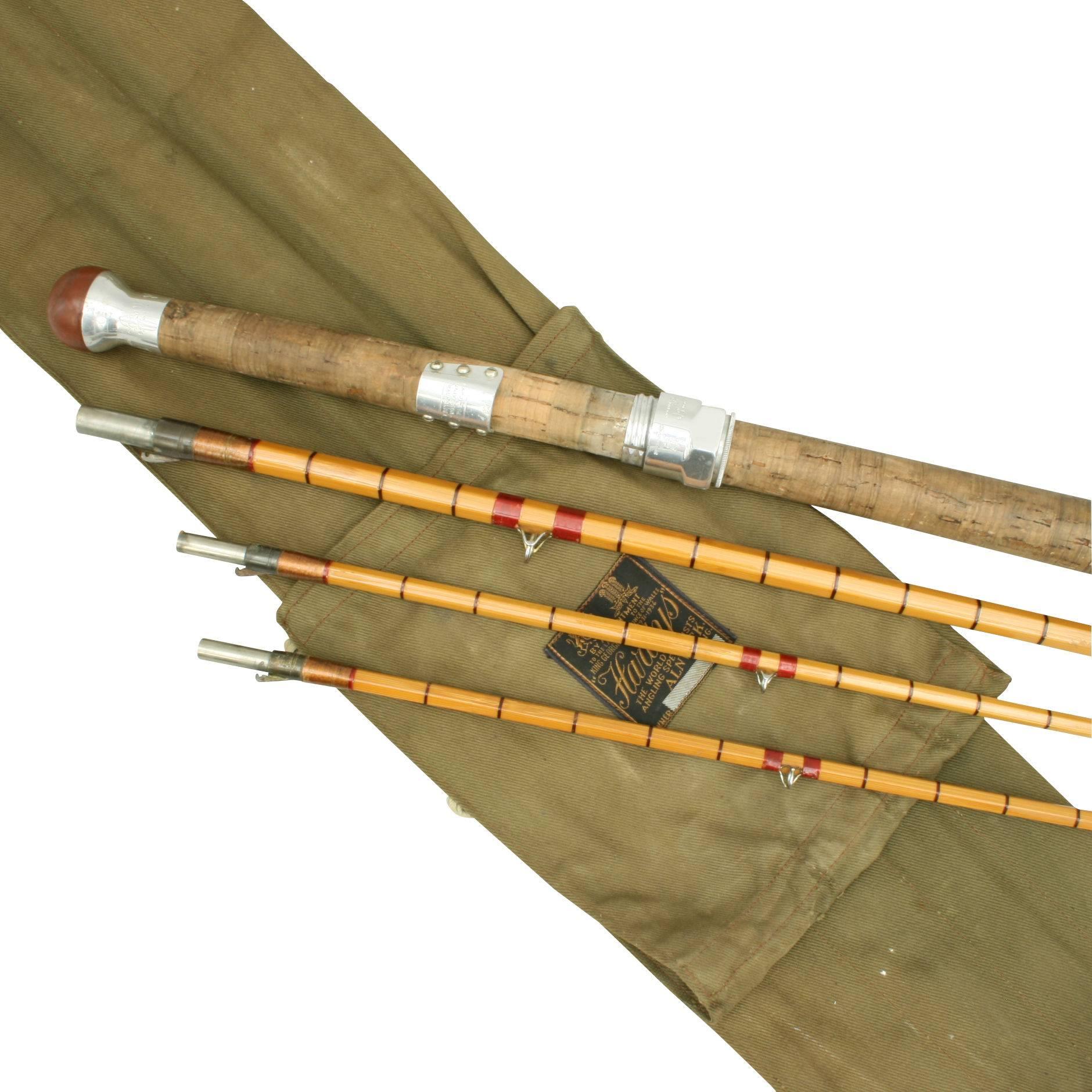 Hardy 'The Wye' Palakona salmon fishing rod.
A fine double-handed salmon fly fishing rod by Hardy Bros. of Alnwick, The Wye'. This is a good 12' 5' split cane Palakona three-piece rod with original spare tip and canvas Hardy bag. The rod is in