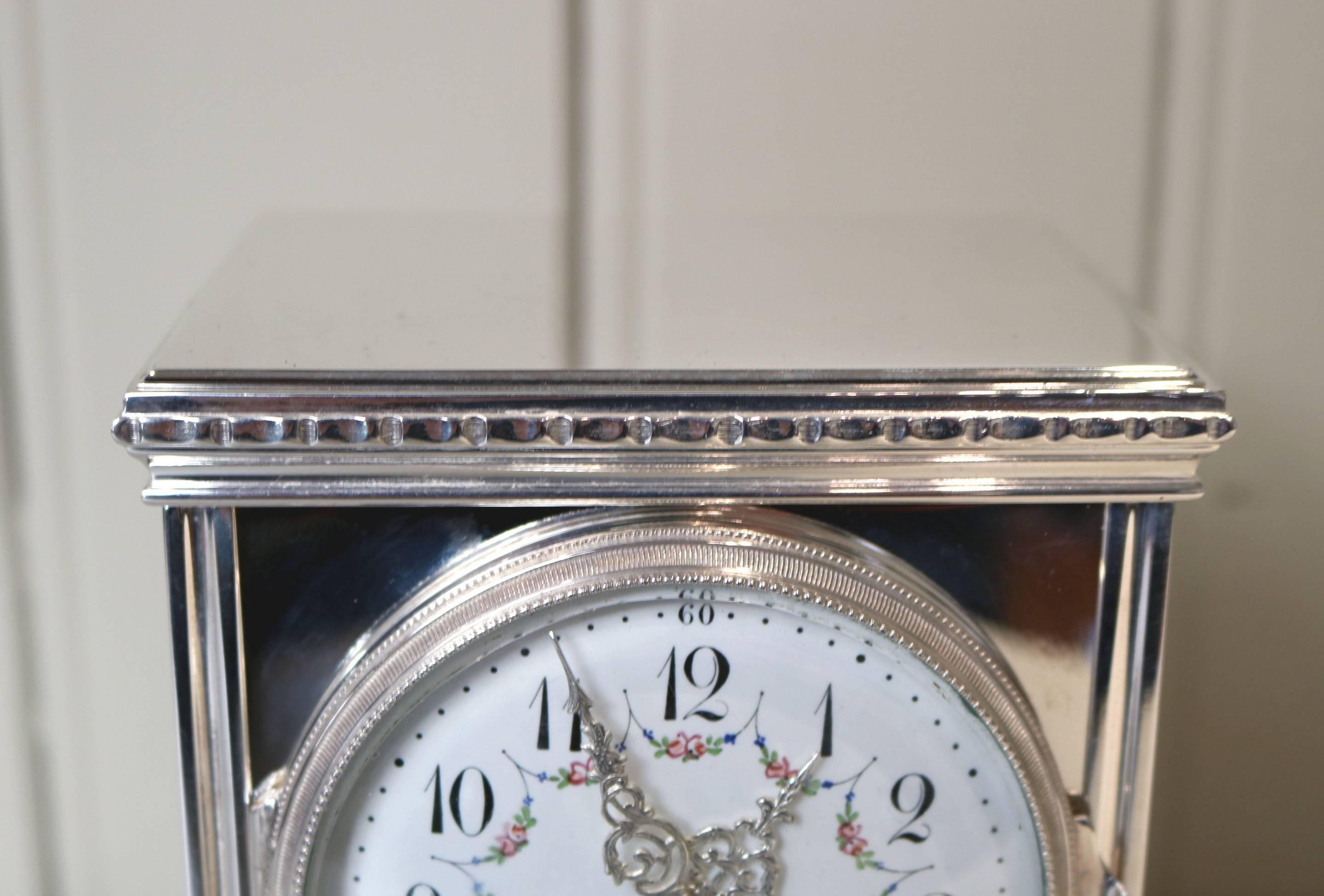 French Silver Plated Striking Mantel Clock