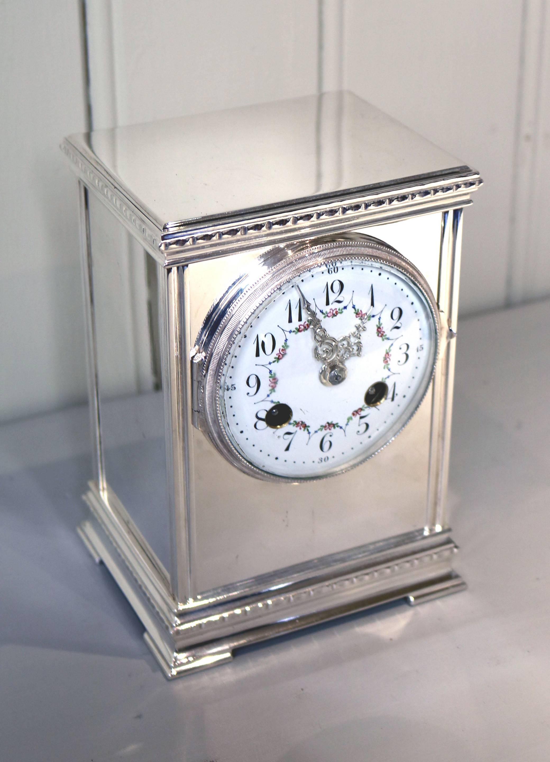 Silver Plated Striking Mantel Clock In Good Condition In Buckinghamshire, GB