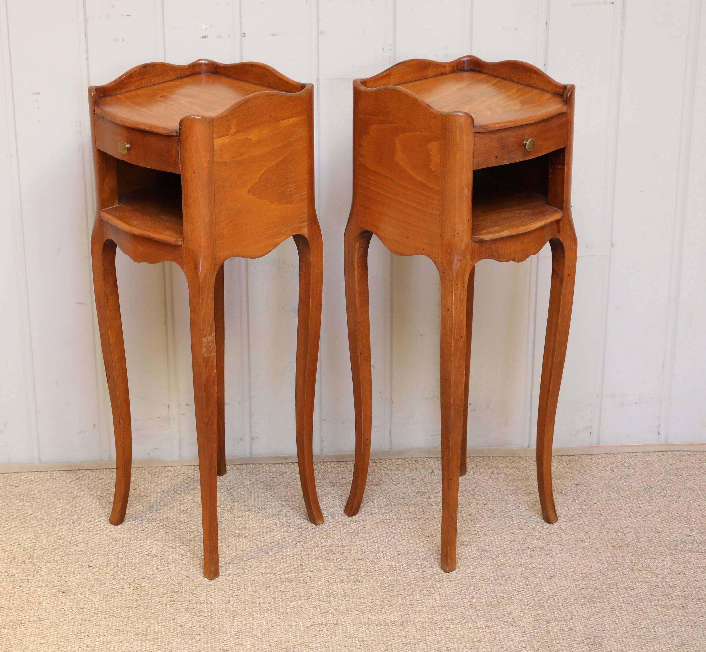 French Pair of Slim Cherrywood Bedside Cabinets