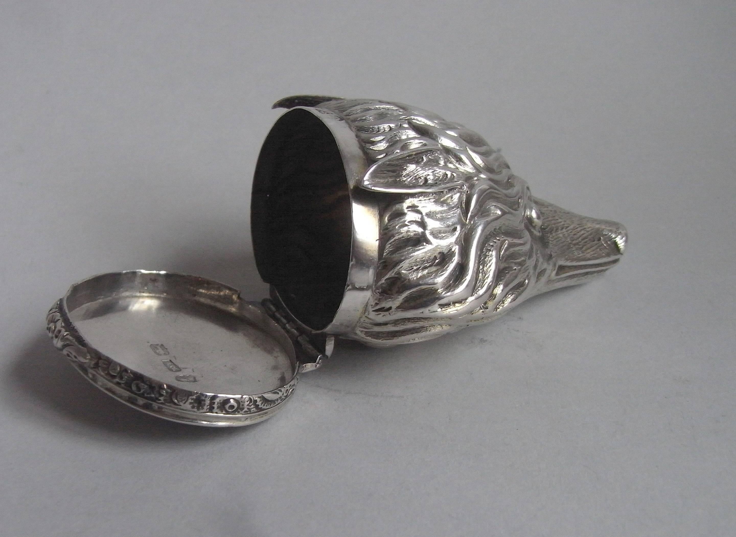 English Fox Head Snuff Box Made in 1826 by the Rare Silversmiths, Tye & Kilner