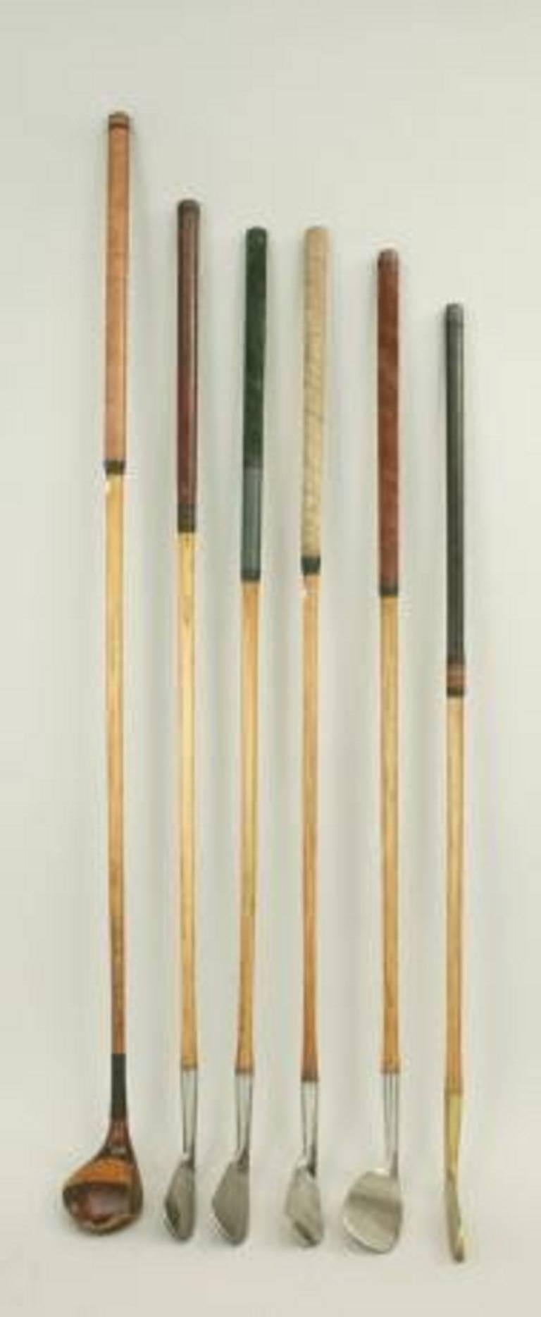 British Set of Six Matched Playable Hickory Golf Clubs