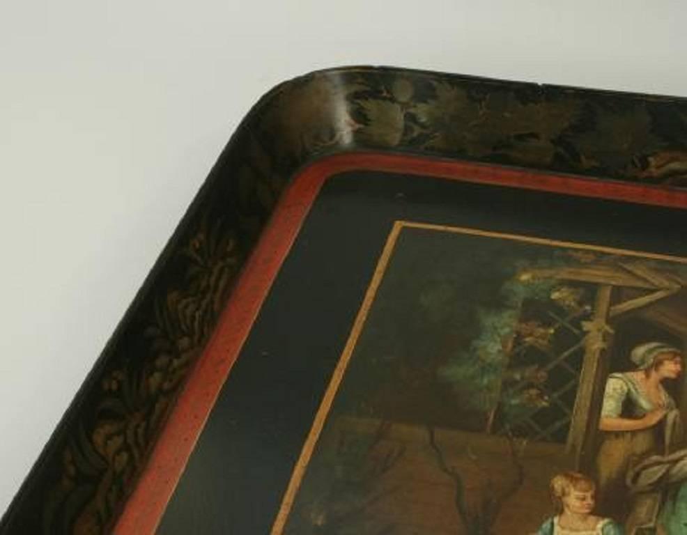 Mid-19th Century Antique Papier Mâché Decorative Tray, Hand Painted, Original For Sale