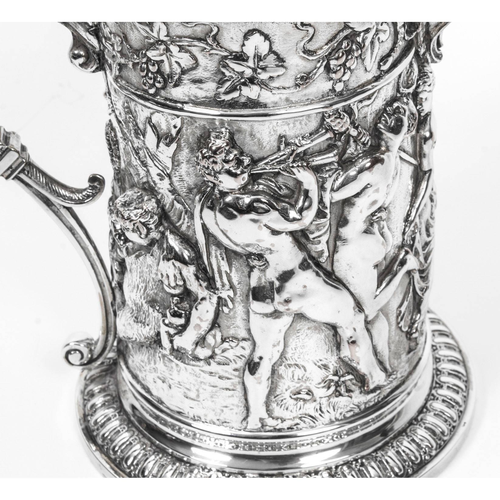 Antique English Silver Plate Lidded Tankard John Grinsell, circa 1860 In Excellent Condition In London, GB