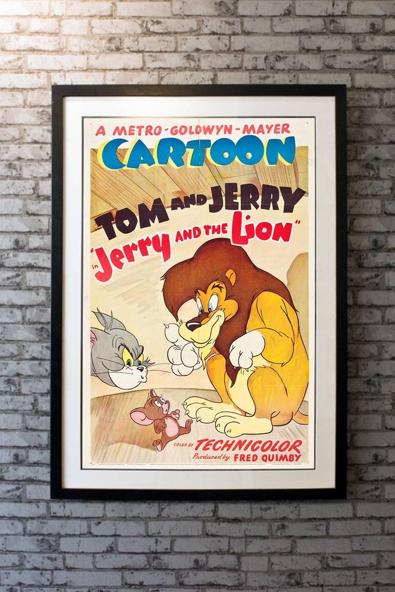 Jerry agrees to help an escaped circus lion, whose first need is food. But first they'll have to evade Tom, who heard the news bulletin and is armed with a shotgun. 

Linen-backing + £150

Framing options:
Glass and single mount + £250
Glass