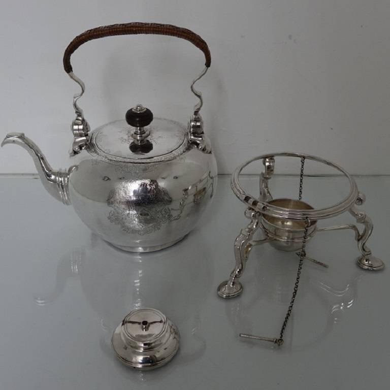 Antique Early 18th Century George II Sterling Silver Bullet Kettle Edward Pocock For Sale 2